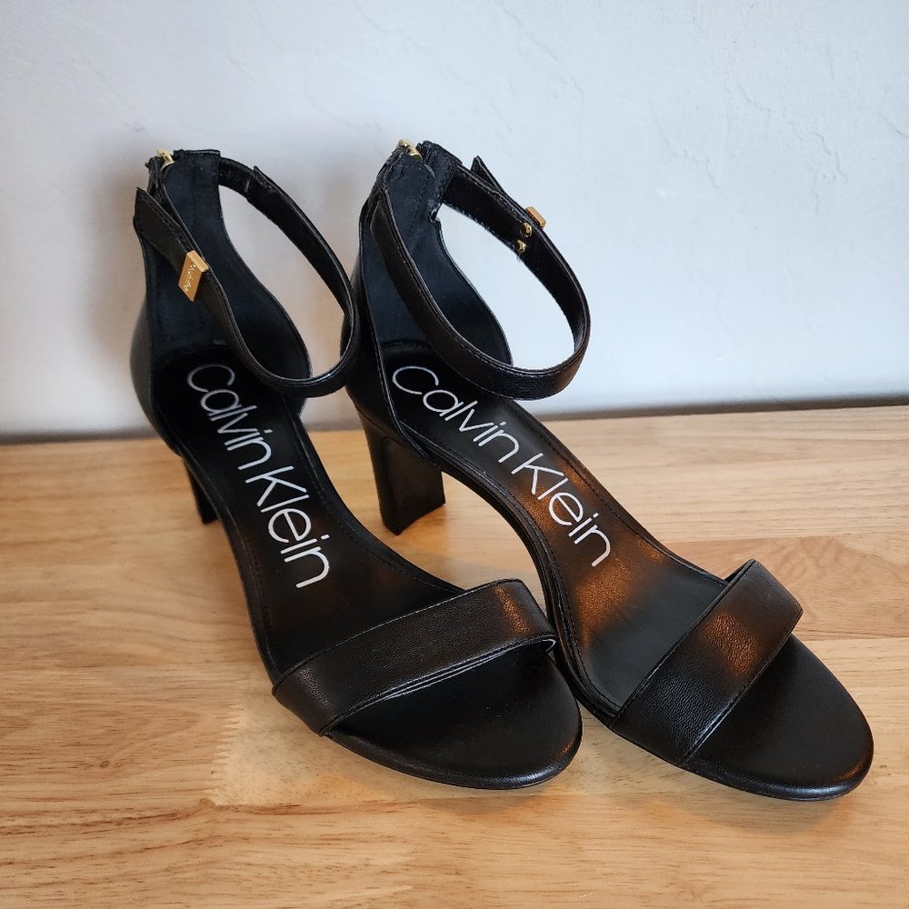 Women's Calvin Klein Chandari Black Leather Dress Sandals Size 9.5